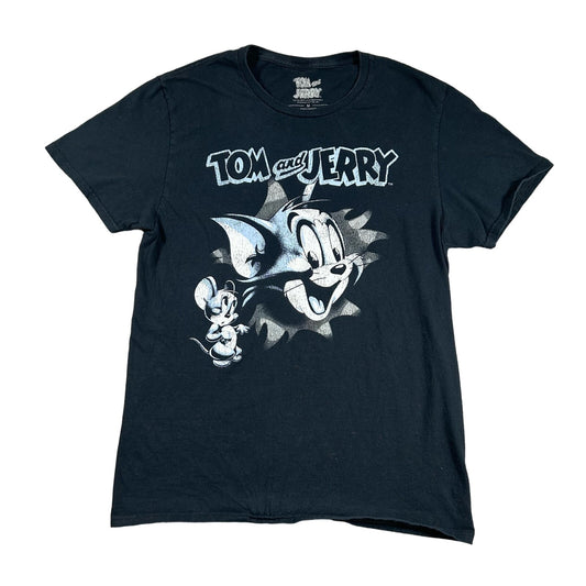 Tom And Jerry Cartoon Black VTG Mens Size Medium Short Sleeve T-Shirt