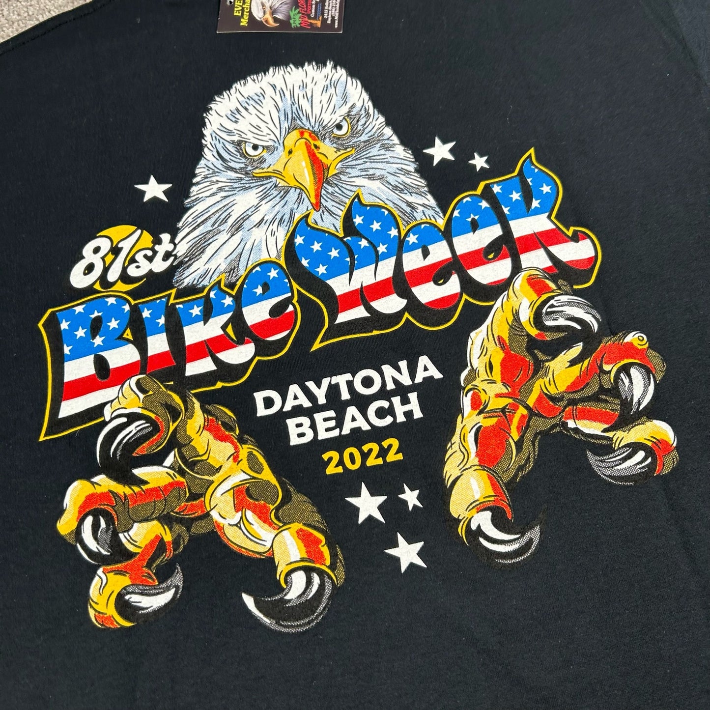 NWT Bike Week Daytona Beach 2022 Eagle Claws American Flag Mens XL Black T-Shirt