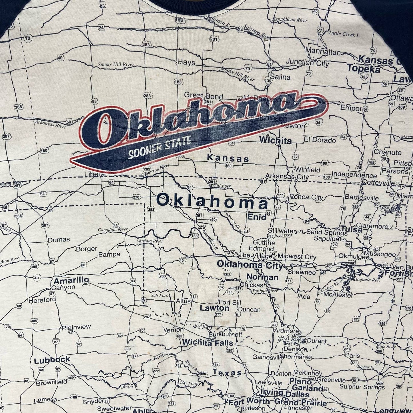 (3XL) Vintage State of Mine Oklahoma All Over Print Map T-Shirt