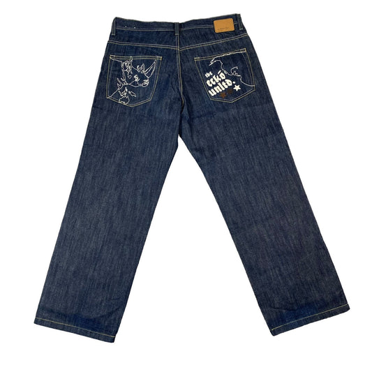 Ecko Unltd. Y2K Rhino Star Map Embroidered Loose Baggy Mens 38x32 Denim Jeans