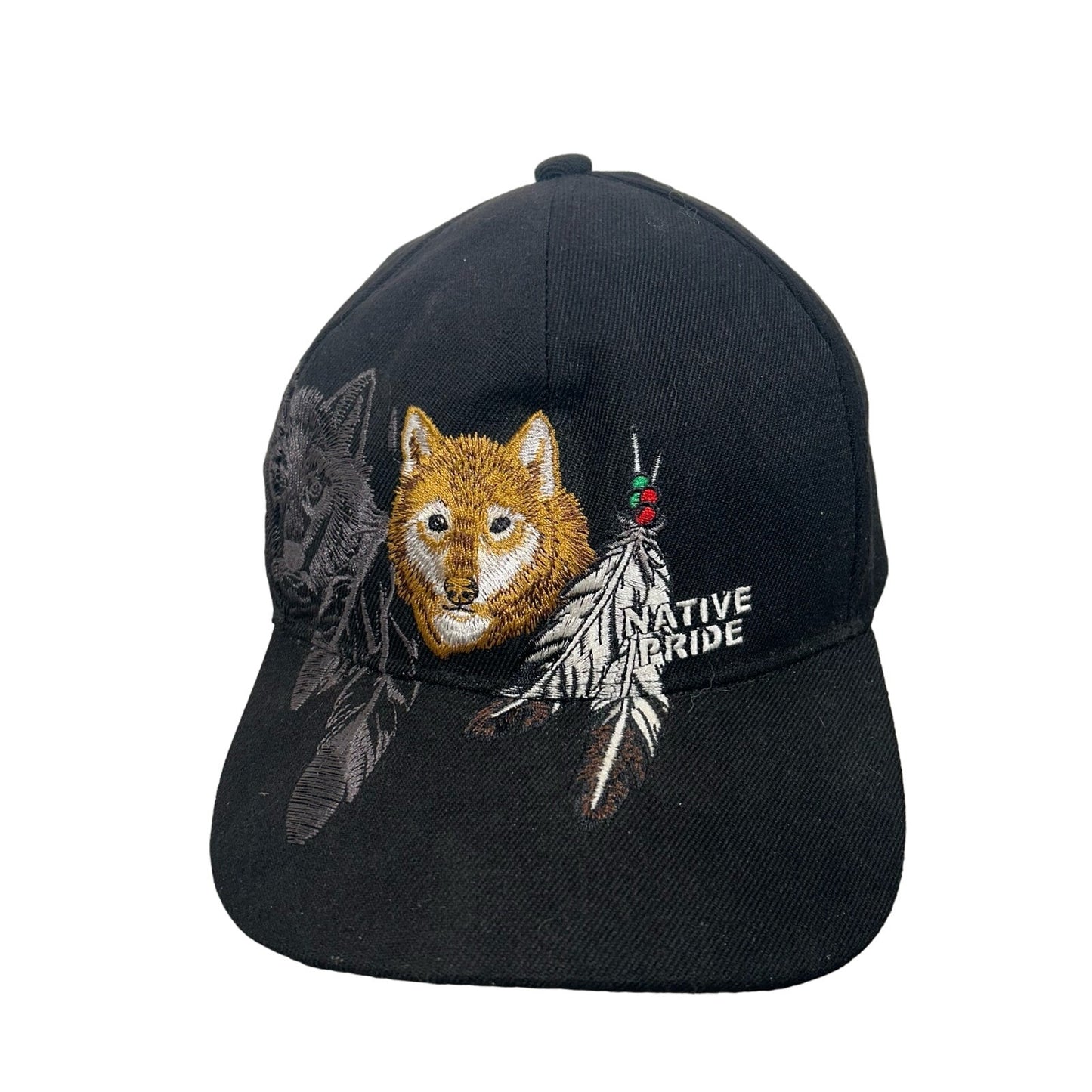 Native Pride Vintage Wolf Wolves Feather Joycap Black OSFA Strapback Hat