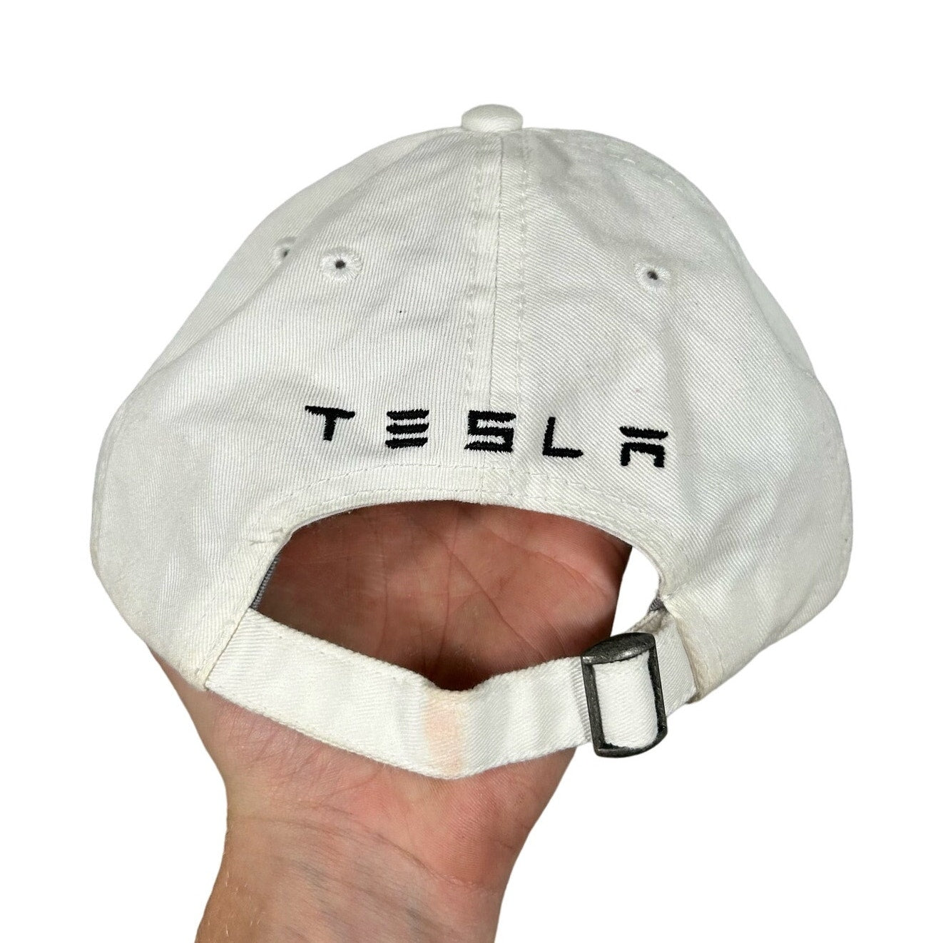 Tesla Electric Vehicles Elon Musk Embroidered White Mens OSFA Strapback Hat Cap