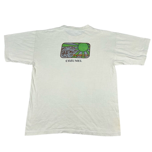 Vintage GUESS USA Tiger Cozumel Art Mens Large White T-Shirt