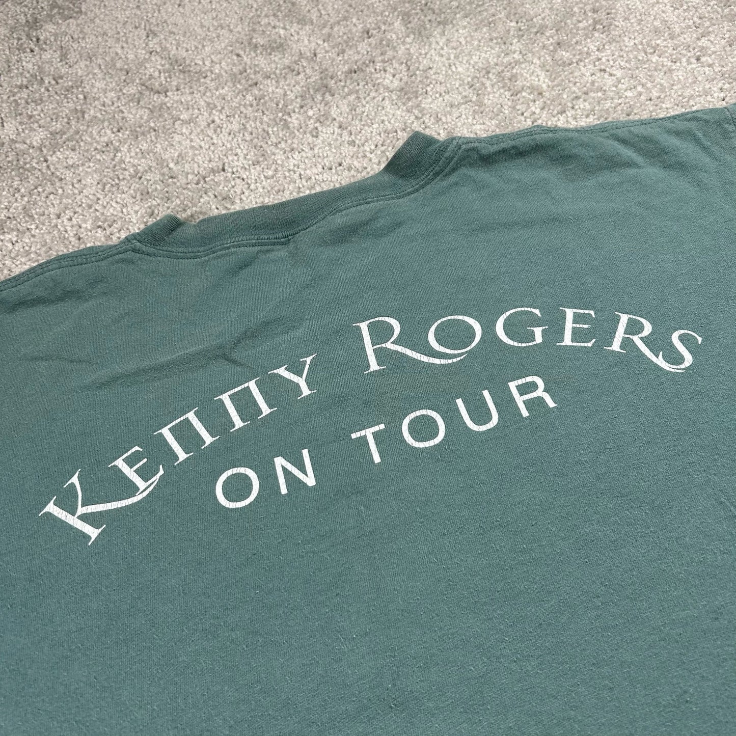 VTG Kenny Rogers On Tour Country Music Mens Large Green Short Sleeve T-Shirt