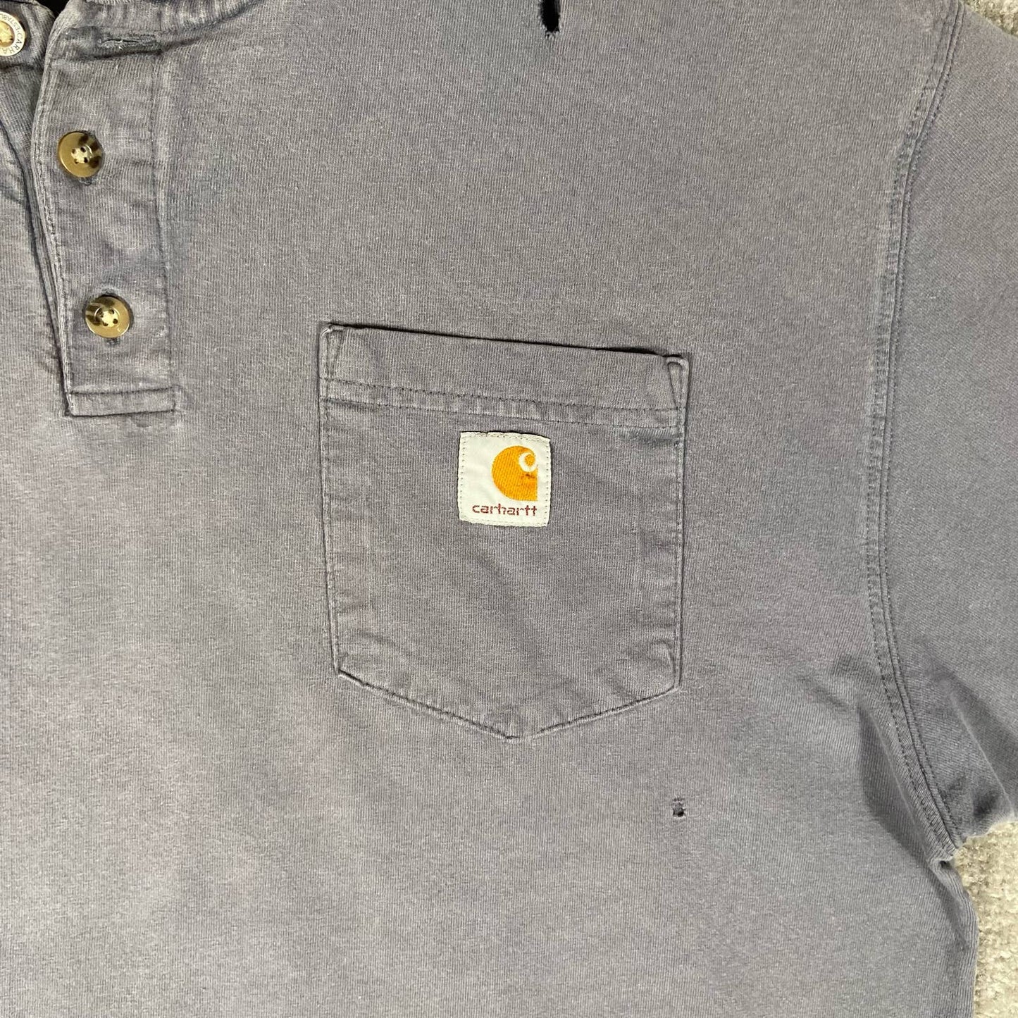 (L) Carhartt Navy Workwear Pocket Quarter Button Up T-Shirt