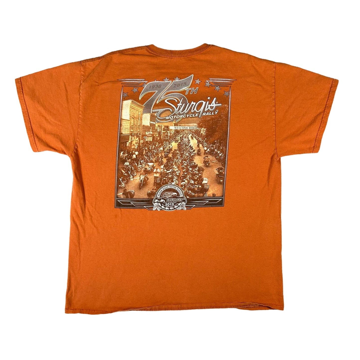 75th Sturgis Motorcycle Rally Black Hills Orange Mens Extra Large XL T-Shirt