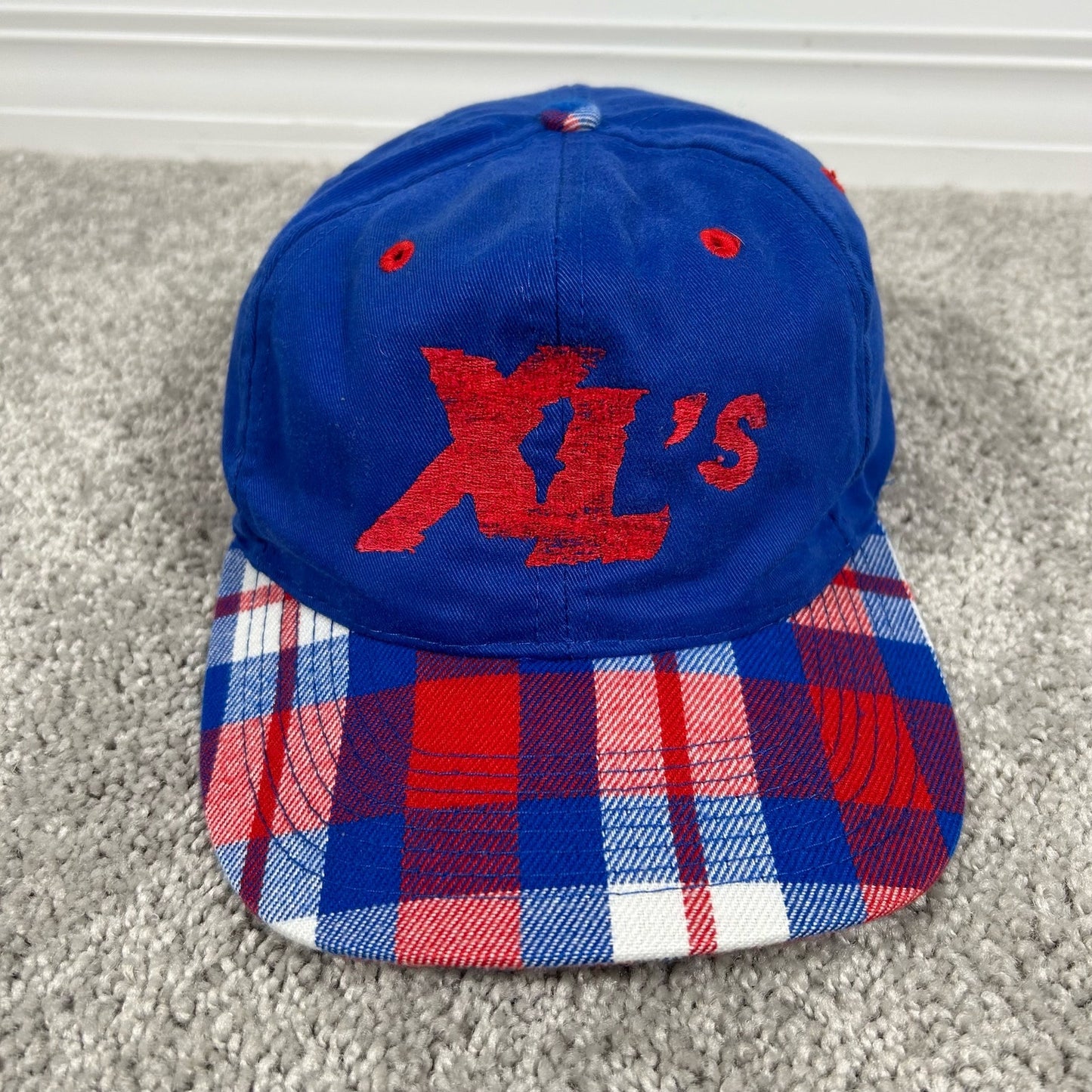 Vintage 90s XLs Blue Red Plaid Bill Mens One Size Fits All OTTO Cap Snapback Hat