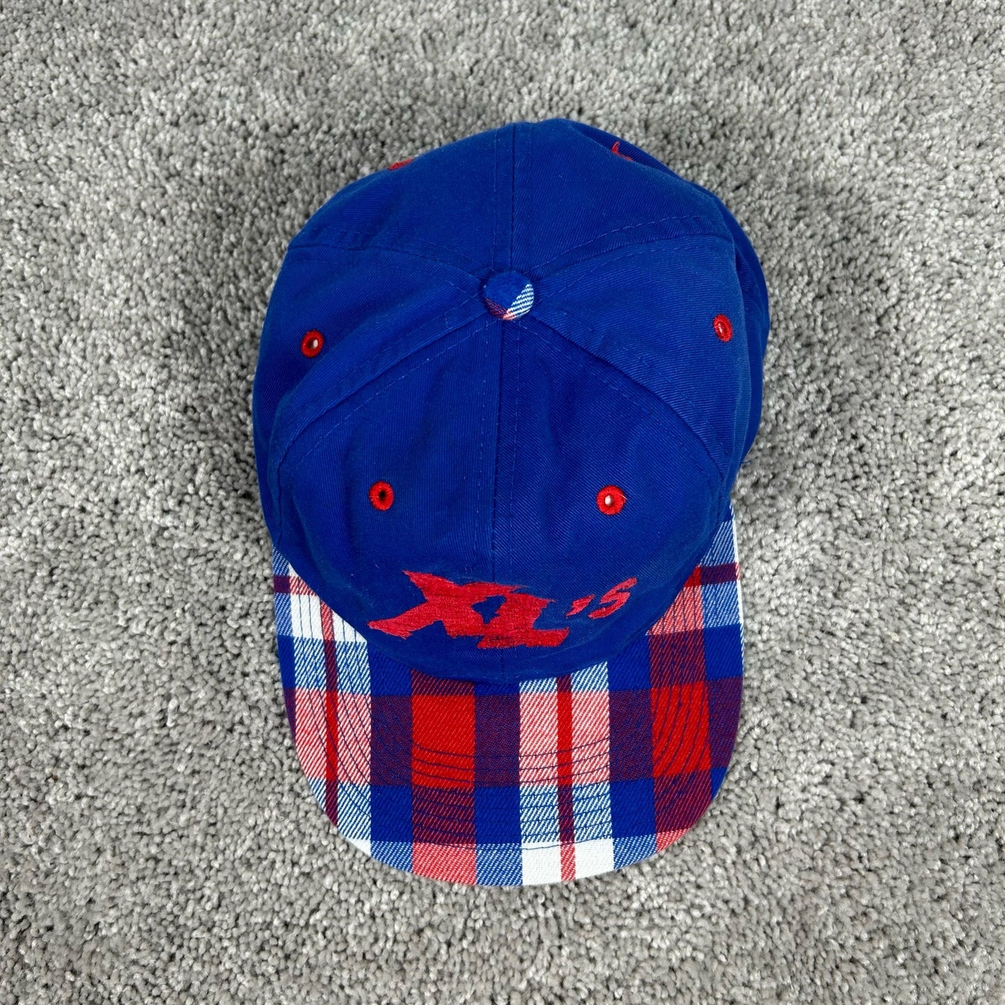 Vintage 90s XLs Blue Red Plaid Bill Mens One Size Fits All OTTO Cap Snapback Hat