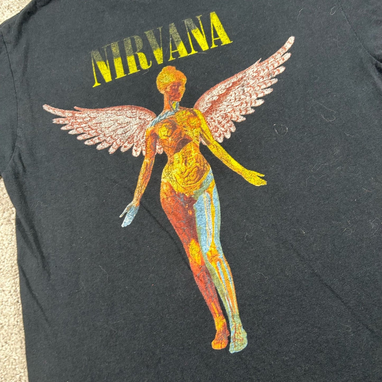 Nirvana Band In Utero Angel Y2K Band Black Mens Size Medium T-Shirt