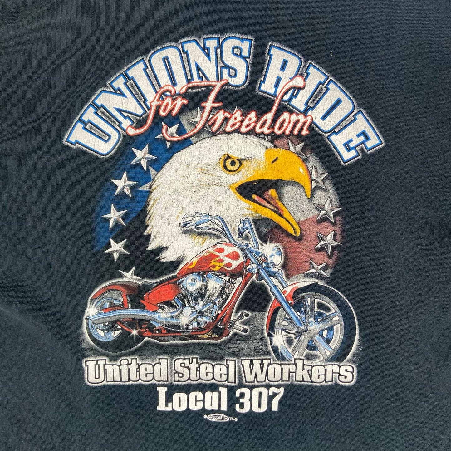 (2XL) Motorcycle Union Ride for Freedom United Steel Workers Pocket T-Shirt