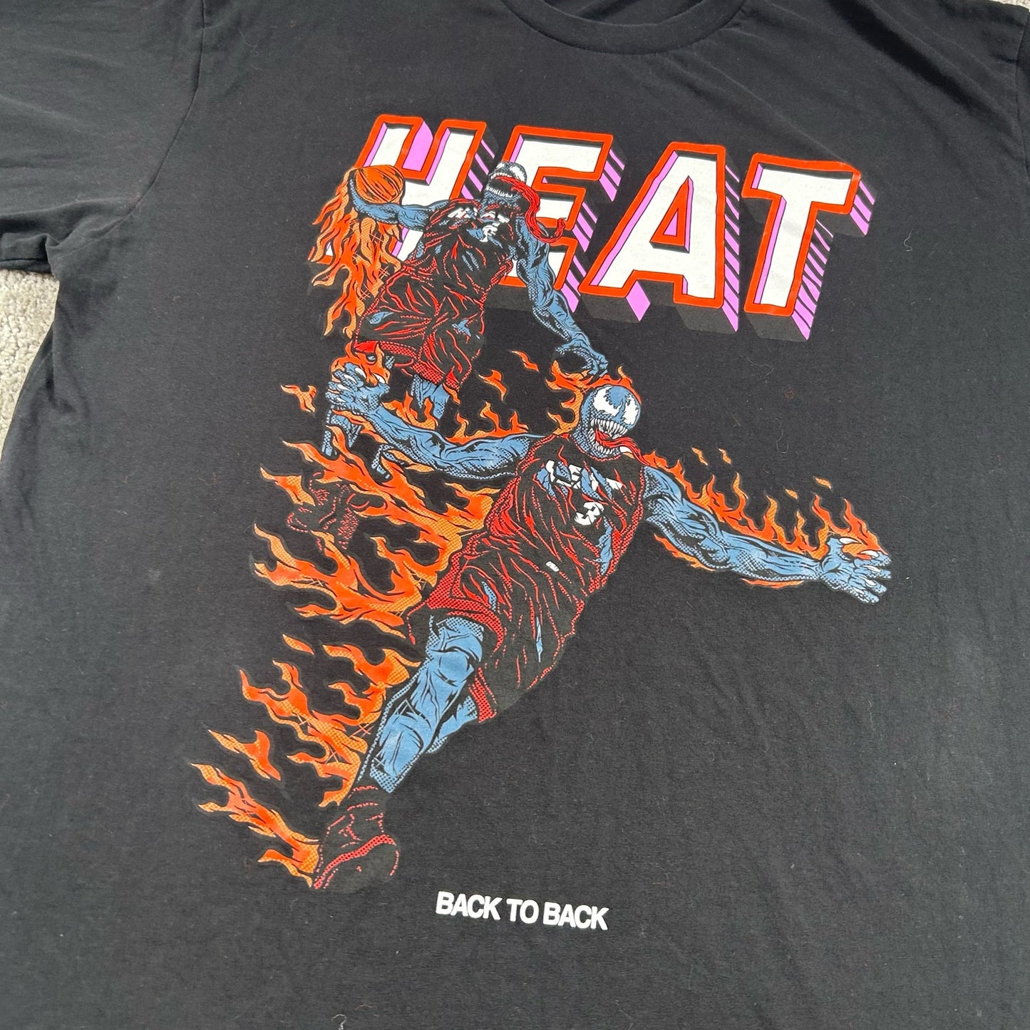 Miami Heat Warren Lotas Design Back To Back Venom Fire Mens XL Black T-Shirt