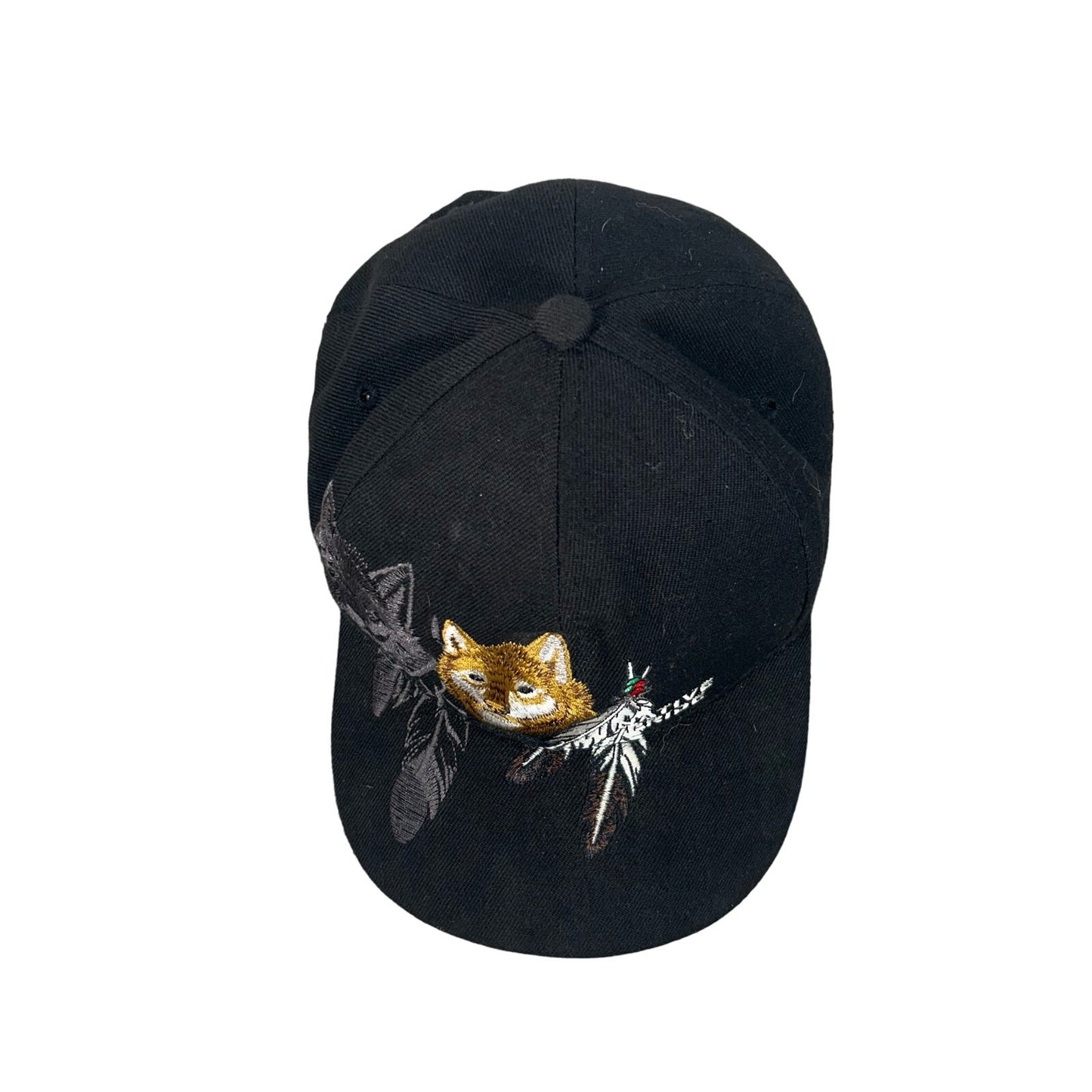 Native Pride Vintage Wolf Wolves Feather Joycap Black OSFA Strapback Hat