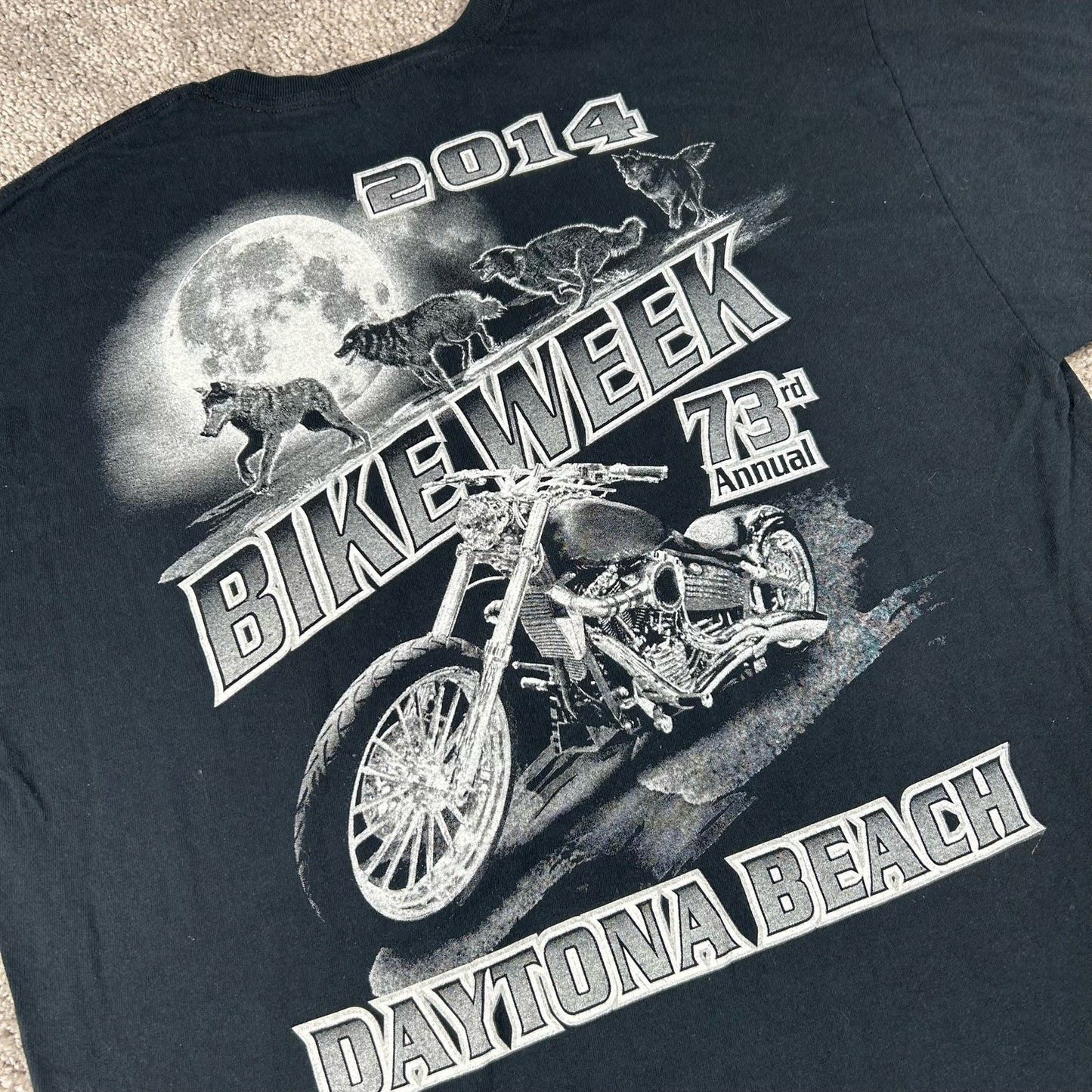 VTG Bike Week Daytona Beach Wolves Motorcycle Moon 2014 Mens Large Black T-Shirt