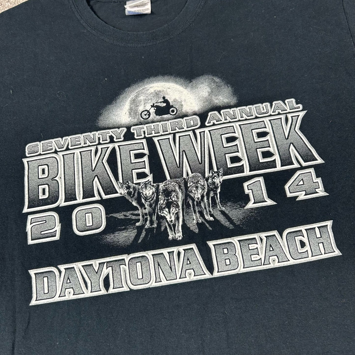 VTG Bike Week Daytona Beach Wolves Motorcycle Moon 2014 Mens Large Black T-Shirt