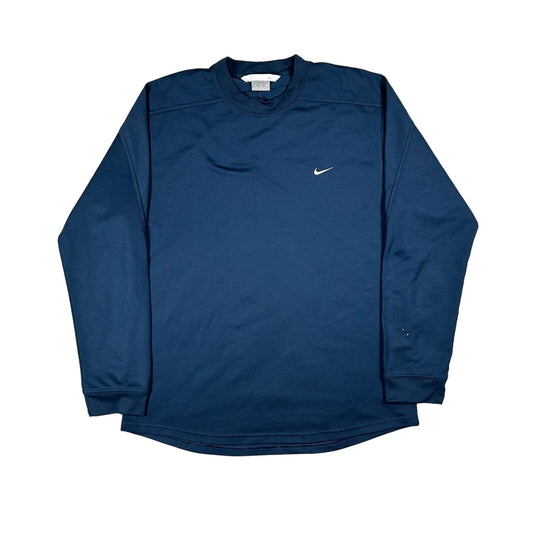 Vintage Nike Grey Tag Longsleeve Athletic Navy Mens Size Medium Swoosh Shirt