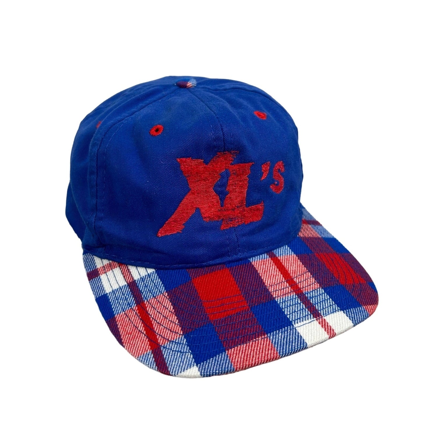 Vintage 90s XLs Blue Red Plaid Bill Mens One Size Fits All OTTO Cap Snapback Hat