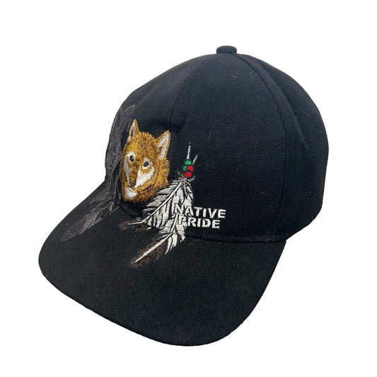 Native Pride Vintage Wolf Wolves Feather Joycap Black OSFA Strapback Hat