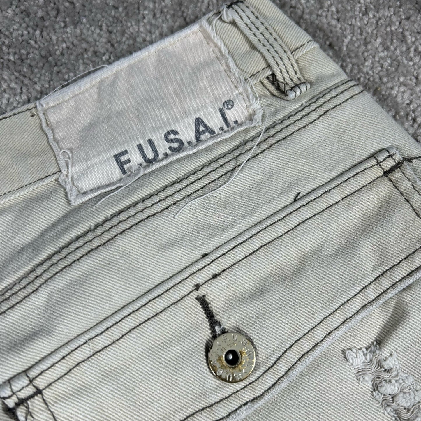 F.U.S.A.I. Y2K USA Mens Size 36 Baggy Grunge Beige Utility Hip-Hop Cargo Shorts