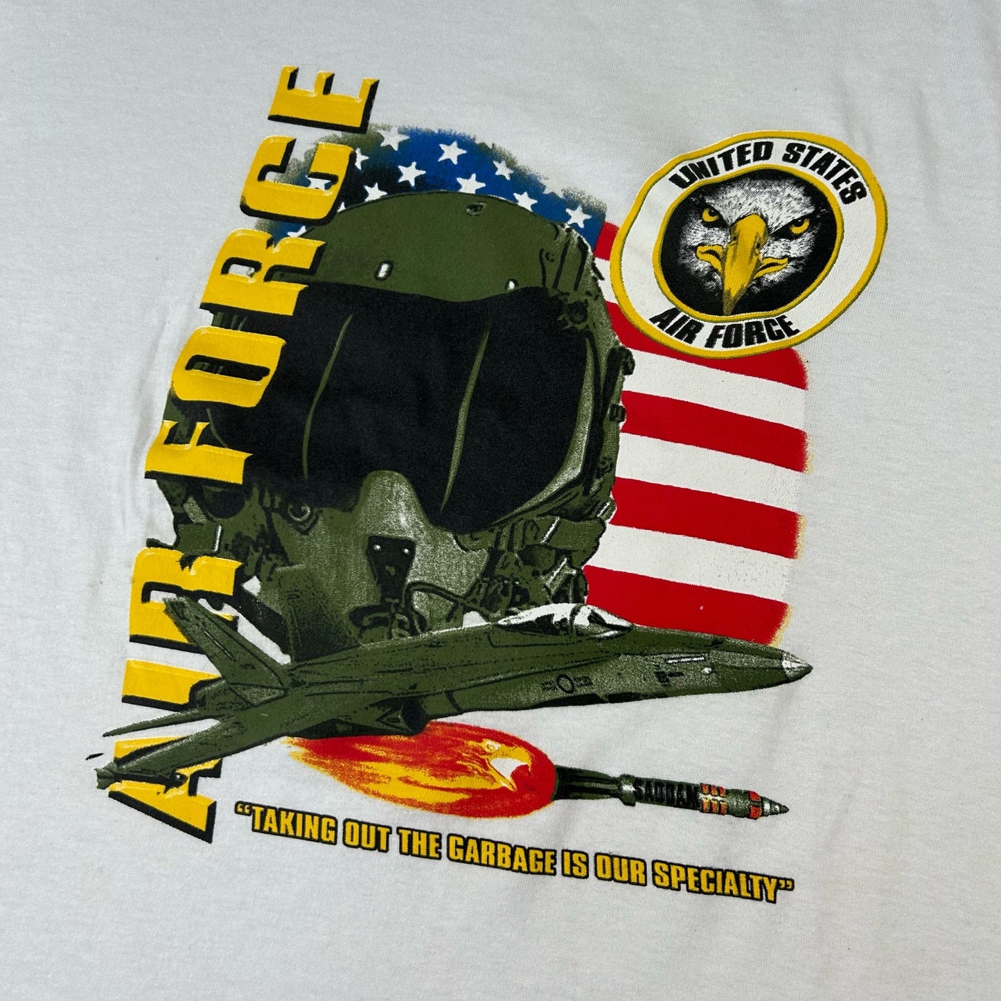 Vintage USA Air Force Funny Eagle Flag Heavyweight Mens Large White T-Shirt